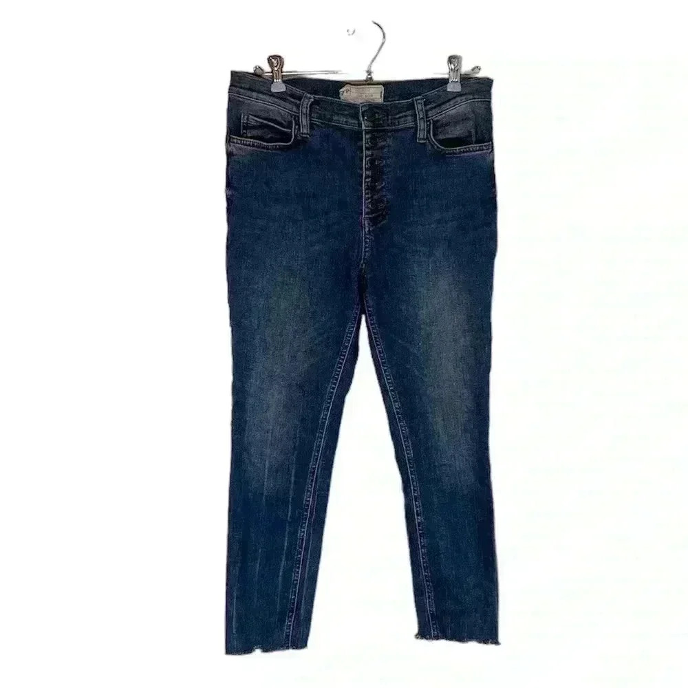 Free People Distressed Hem Skinny Jeans - Size 31 - Medium Wash Blue